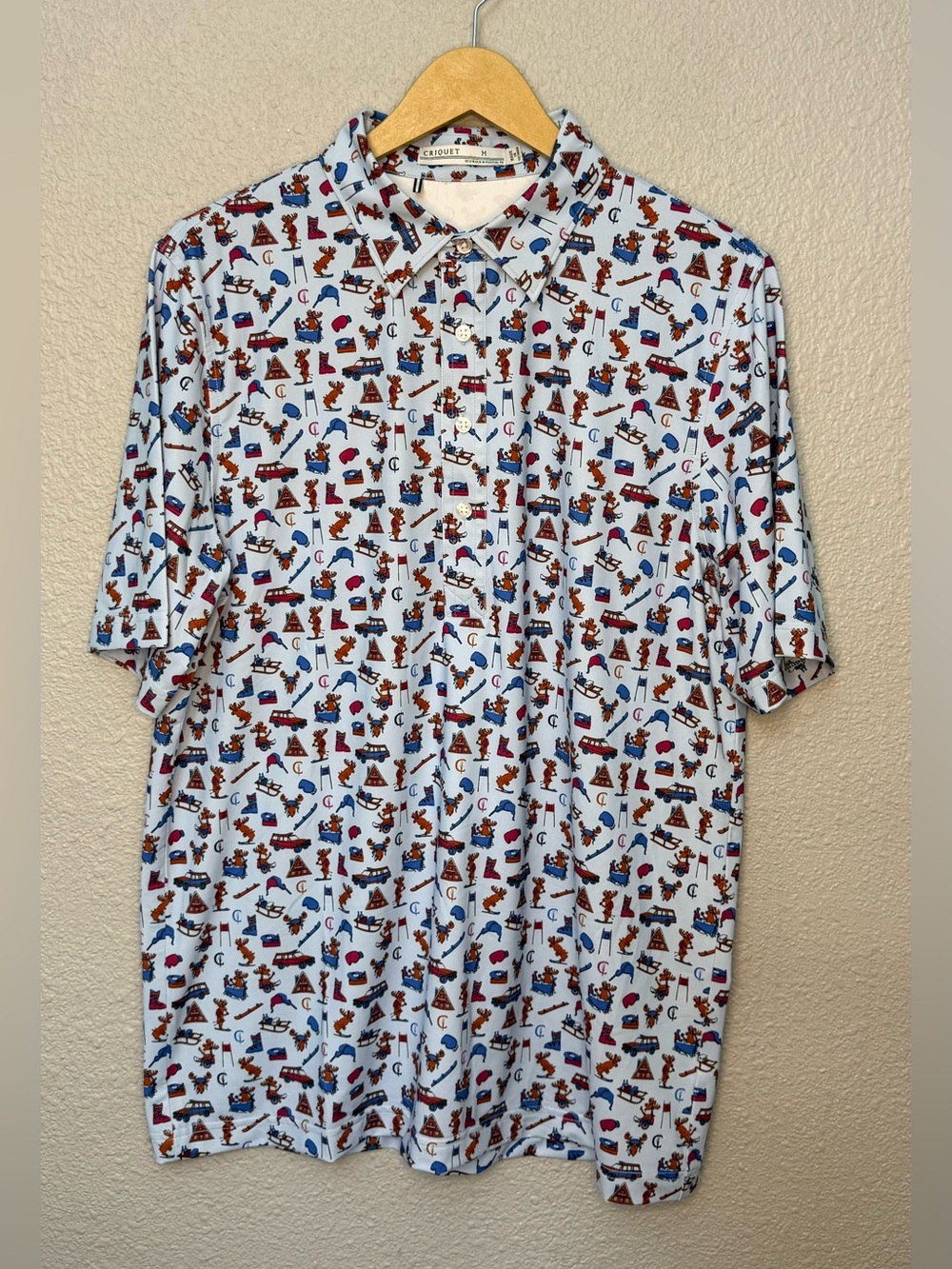 Criquet | Tour Range "Mangy Moose" Print Golf Polo | Size Medium